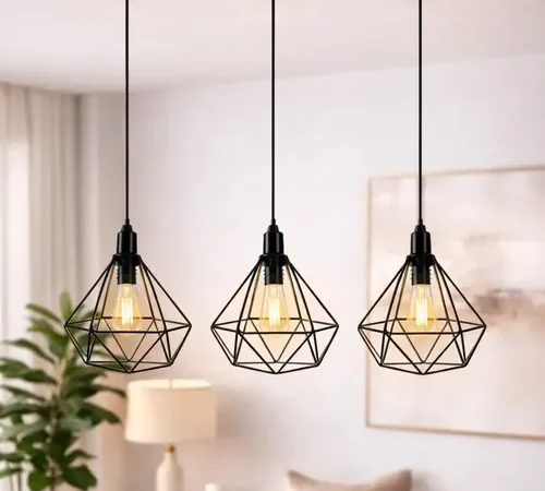 Kit 3 Pendente Aramado Diamante Luminária Lustre Teto Retro Industrial