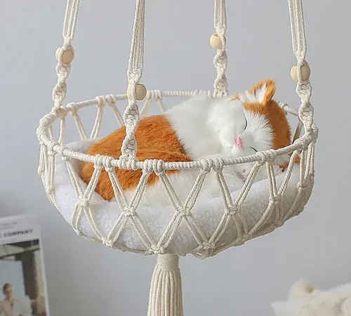 Cama rede pra gatos suspensa de macramê/ Cama para gatos para dormir, brincar, escalar e descansar.