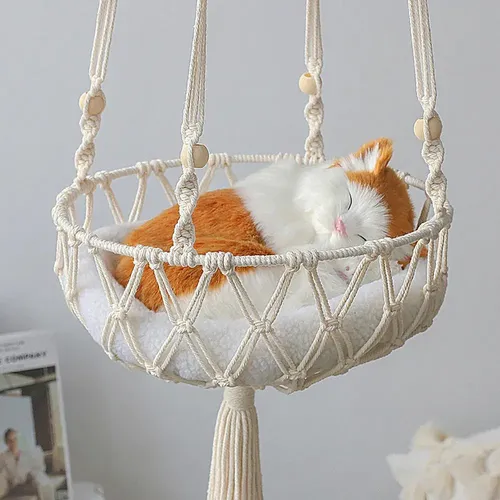 Cama rede pra gatos suspensa de macramê/ Cama para gatos para dormir, brincar, escalar e descansar.