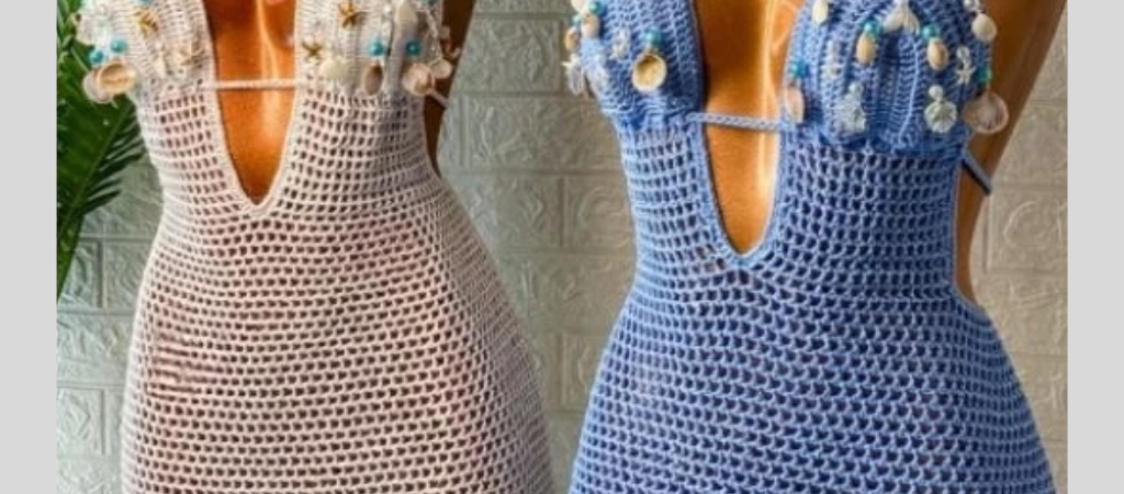Vestido Sereia Famosinho Crochê + Cholcker de pedrarias Handmade.