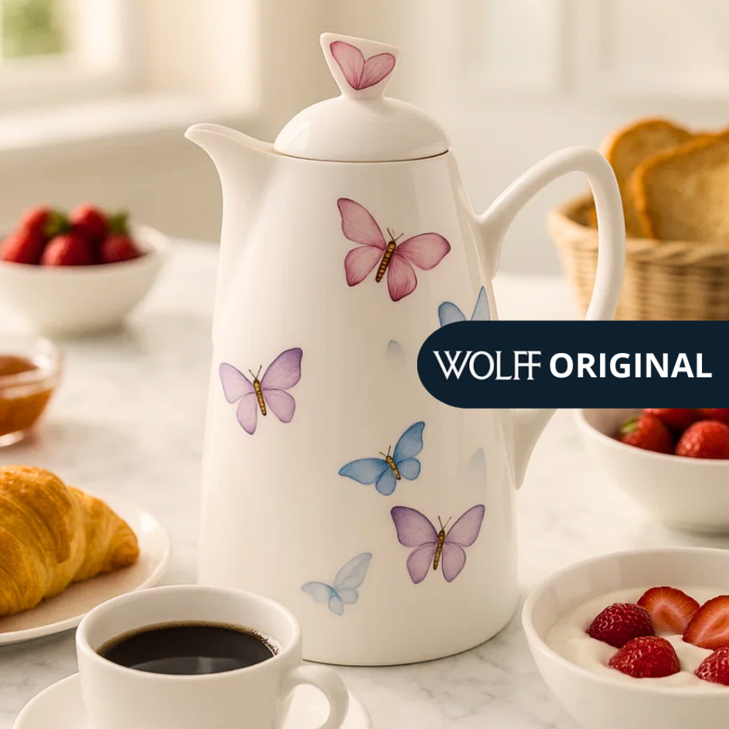 Garrafa Térmica Wolff Porcelana Branca Borboleta Premium Branco
