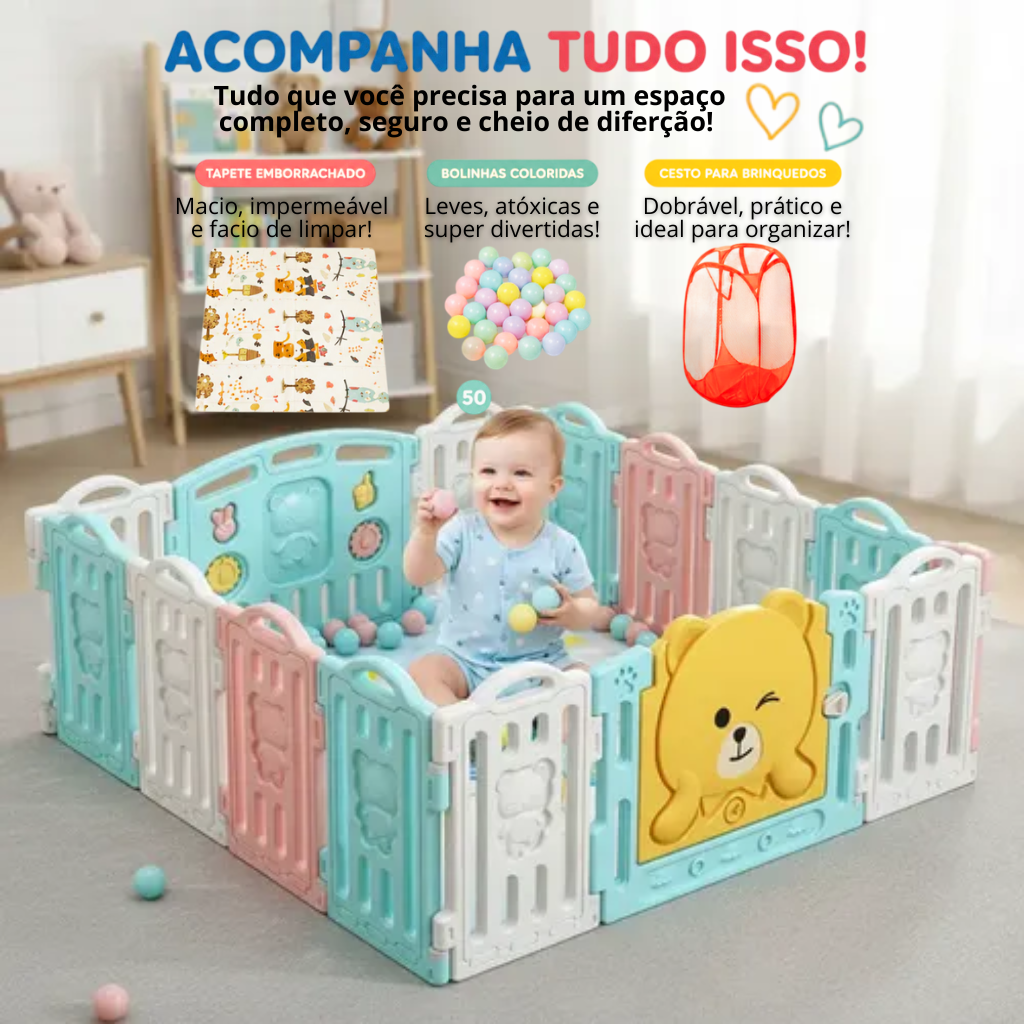 Cercadinho Chiqueirinho Modular Portátil para Bebê Grande 1,90×1,50