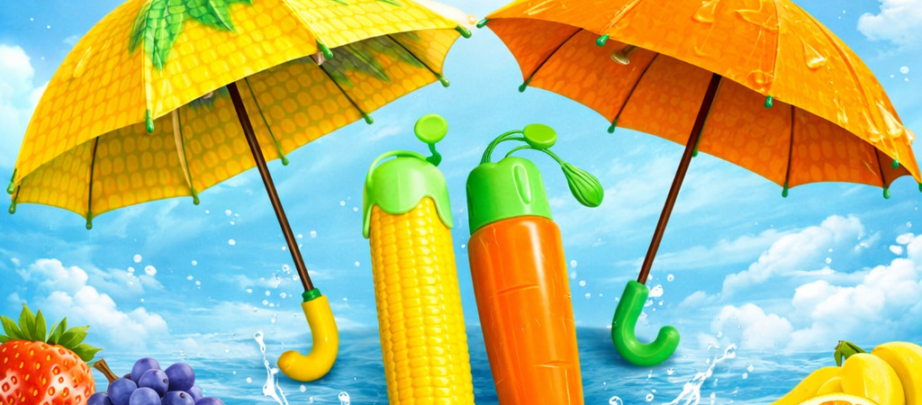Guarda Chuva Sombrinha Designer Atrativo. Modelo Fruta Banana, Legume, Milho, Cenoura. À Prova D’Água UV Impermeável.