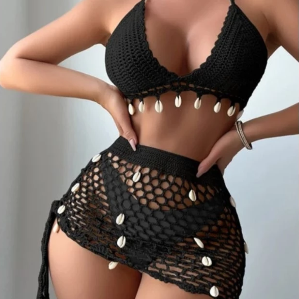 Conjunto de Crochê Saia e Top Moda Feminina Verão