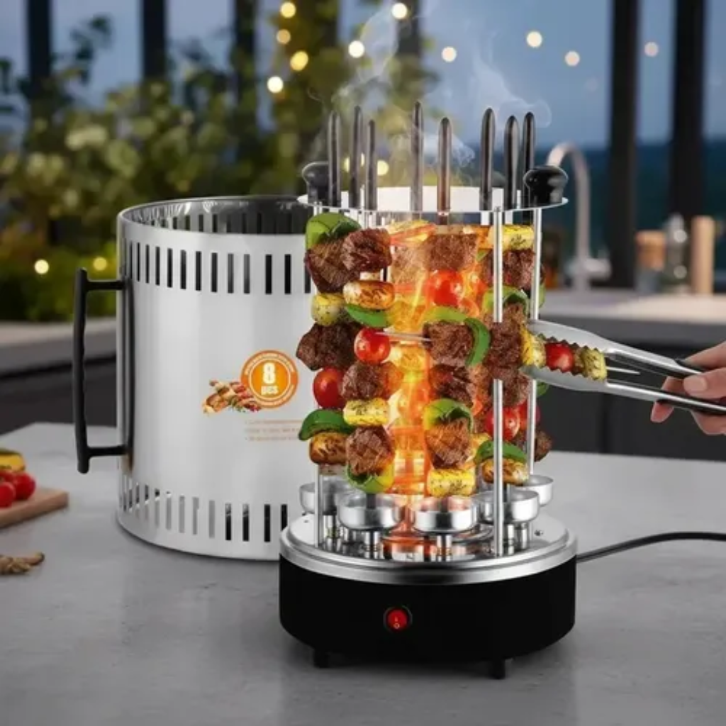 Churrasqueira Elétrica Vertical RAF com 6/8 Espetos – 1200W | Giratória 360° 220v