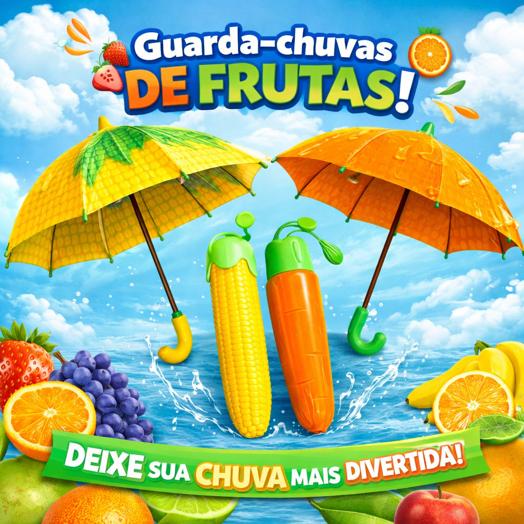 Guarda Chuva Sombrinha Designer Atrativo. Modelo Fruta Banana, Legume, Milho, Cenoura. À Prova D’Água UV Impermeável.