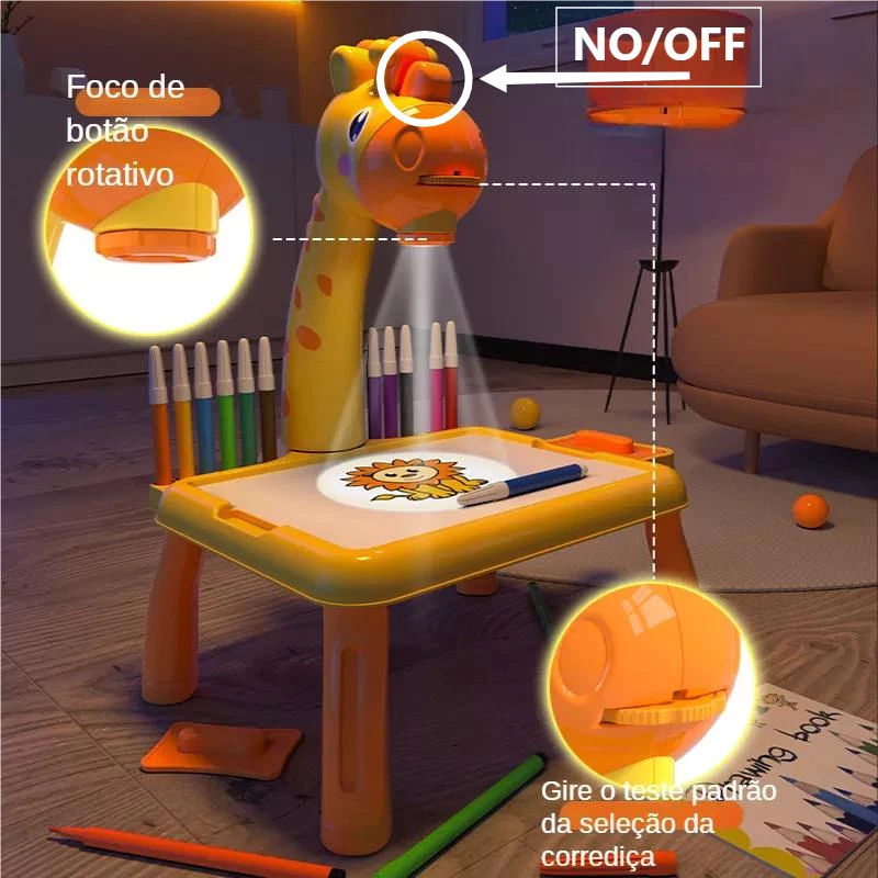Mesa Projetora Mágica Infantil/ Brinquedo de Desenhar, Pintar, Colorir, Acompanha Desenho Projetor.