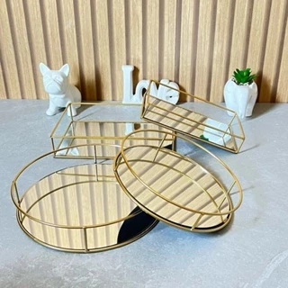 Bandeja Espelhada Decorativa para Objetos Mesas Enfeites de Perfumes
