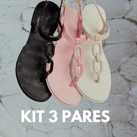 Kit 3 Pares Sandália Corrente Feminina Injetada Em Pvc Barato/ Várias Cores
