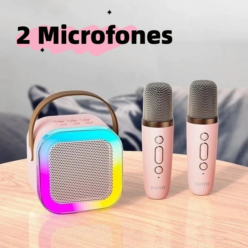 Caixa De Som Bluetooth Com 2 Microfones Sem Fio Para Karaokê