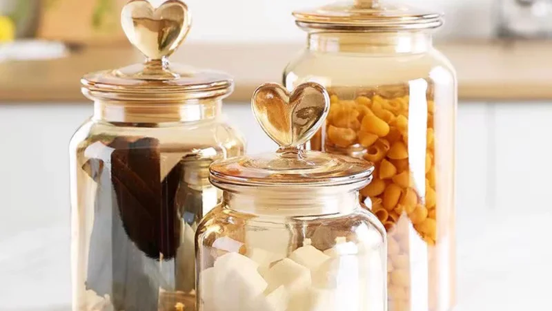 Pote Vidro Âmbar Hermético Decor Afeto Coração