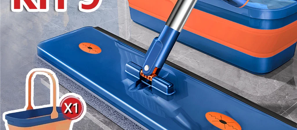 KIT 9 Esfregão Lazy Mop Mãos Livres. Kit De Limpeza Seco/Molhado/Com Balde Raspador.
