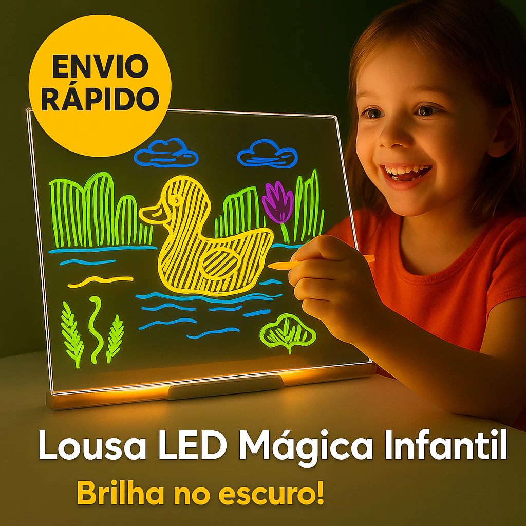 Lousa Mágica Luminária De Mesa 3D LED/ Quadro Acrílico Transparente. Desenho, Recados, Luz Noturna, Com Caneta.
