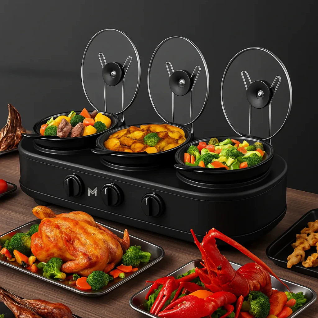 Rechaud Elétrico Triplo Buffet Member’s Mark 110/220V Cores Inox e Black