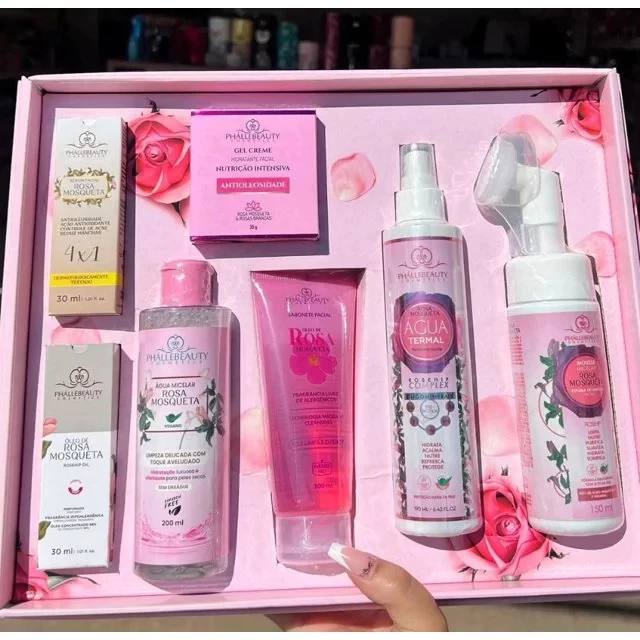 Kit Rosa Mosqueta Facial 7 Itens Phállebeauty. Presente Skincare Cuidado Facial.