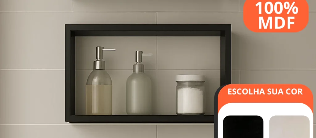 Kit 3 Nichos Prateleiras para Banheiro Organizador em Preto ou Branco 100% Mdf
