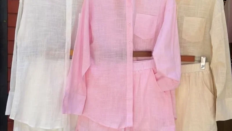 Conjunto Femenino Leve | Camisa Chemise de Manga Longa e Short Com Elástico atrás | Semitransparente