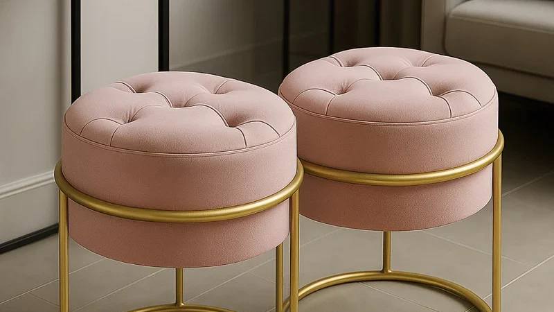 Kit 2 Puffs Banqueta Argola Decoração de Sala Escritório Luxo Elegante Banquinho