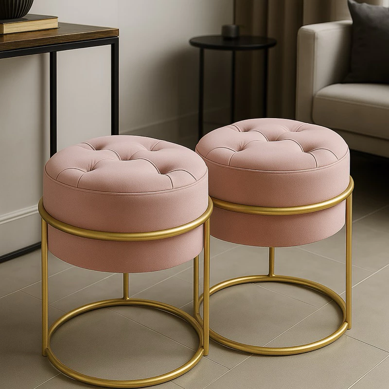 Kit 2 Puffs Banqueta Argola Decoração de Sala Escritório Luxo Elegante Banquinho