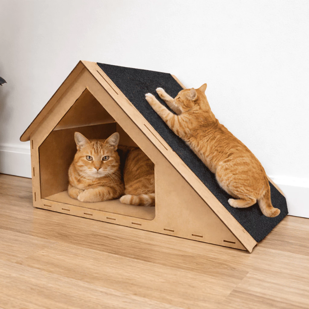 Rampa Casa de Gato Toca Para Gatos Arranhador Brinquedo Playground MDF Carpete 30x47x36cm