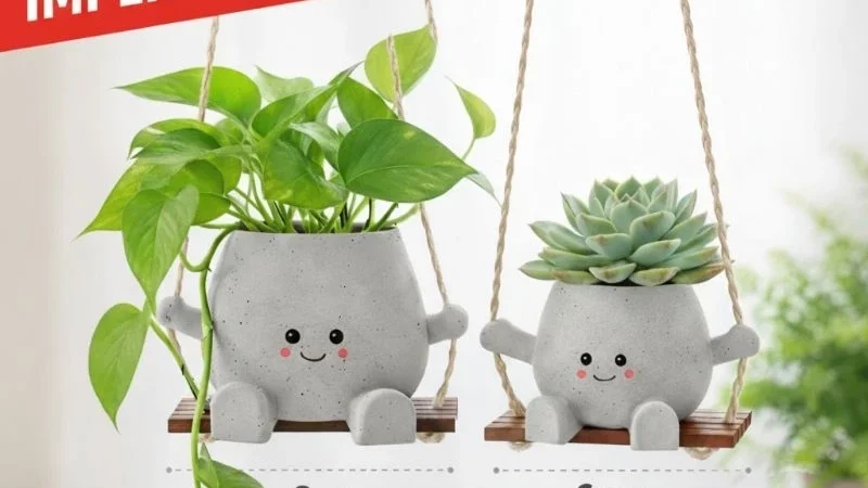kit com 2 Vasos cinza Decorativos Balanço para Plantas e Suculentas – Casa e Decoração > Jardinagem > Jardim