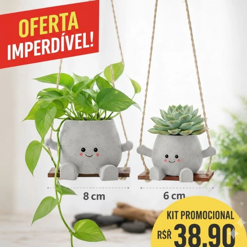 kit com 2 Vasos cinza Decorativos Balanço para Plantas e Suculentas – Casa e Decoração > Jardinagem > Jardim