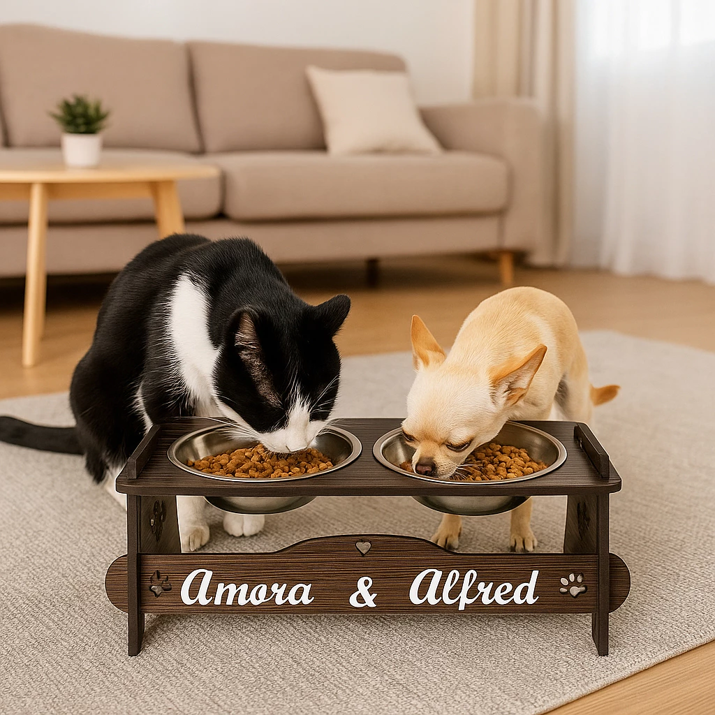 Comedouro Bebedouro PERSONALIZADO. Inclinável Com TAMPAS Pet Cachorro e Gato.