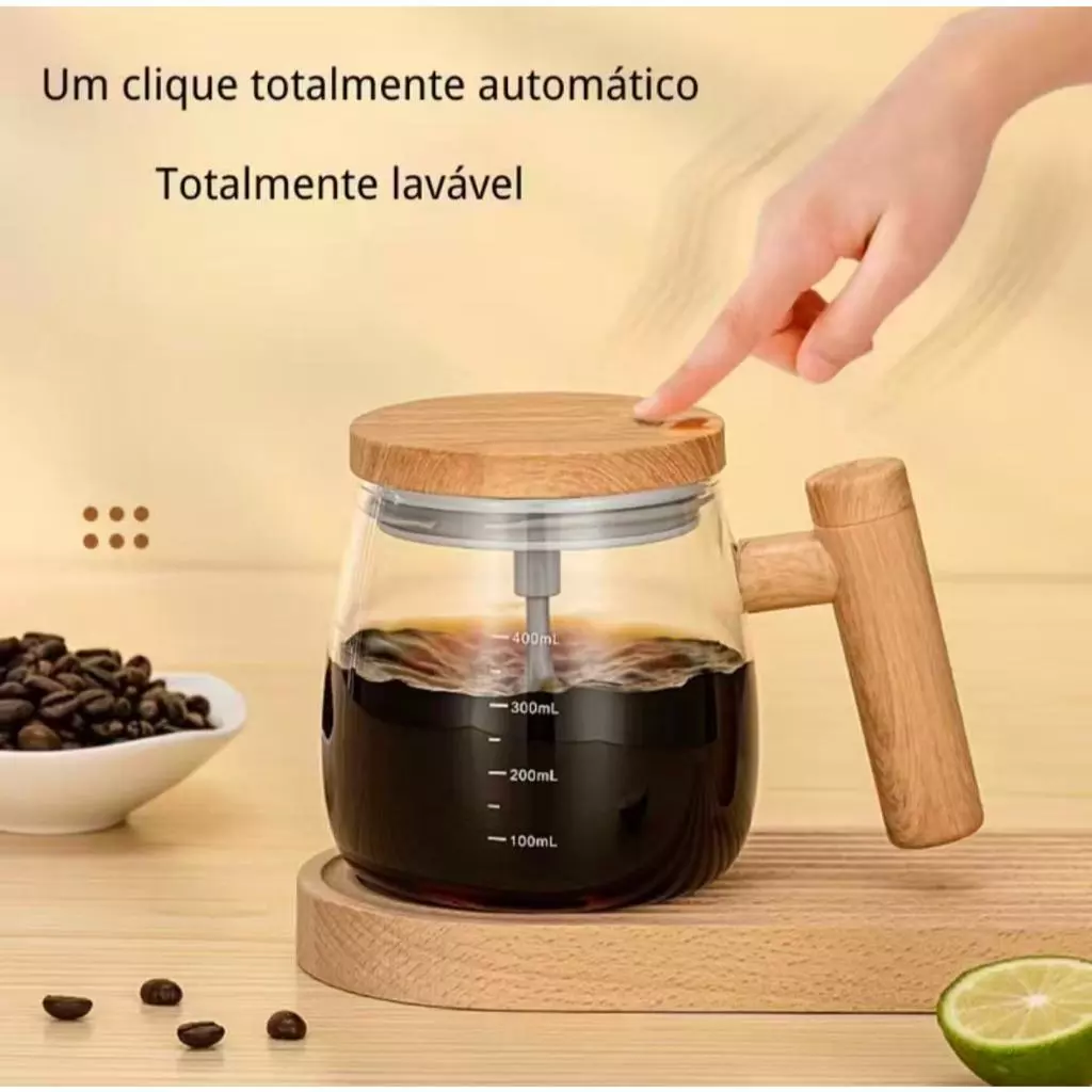 Caneca Misturadora De 400ml Café Automática Agitadora Elétrica Giratória