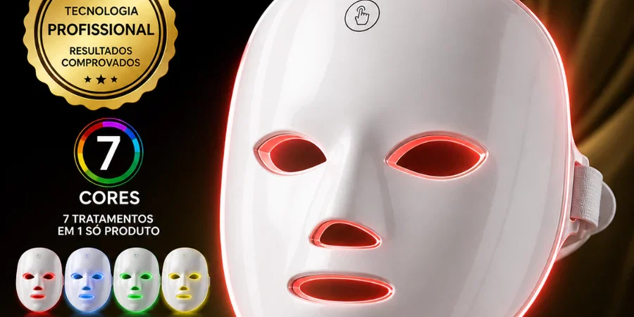 Máscara LED Facial 7 Cores. DermaGlow Spectra™ Rejuvenescimento Anti Acne, Clareador Profissional