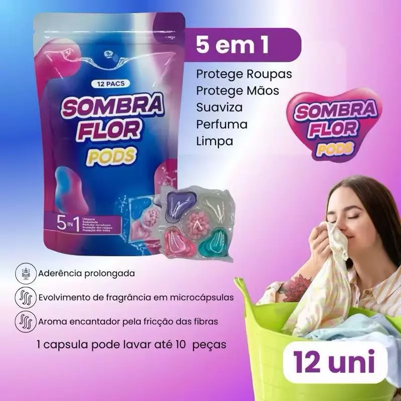 Sabão em Cápsulas 5 em 1 Lava Roupas Concentrado – 24 Unid Perfume Floral Limpeza