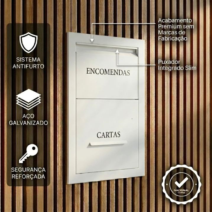 Caixa de Encomenda/ Cartas Embutir Antifurto Aço Galvanizado Branco Tamanho Grande