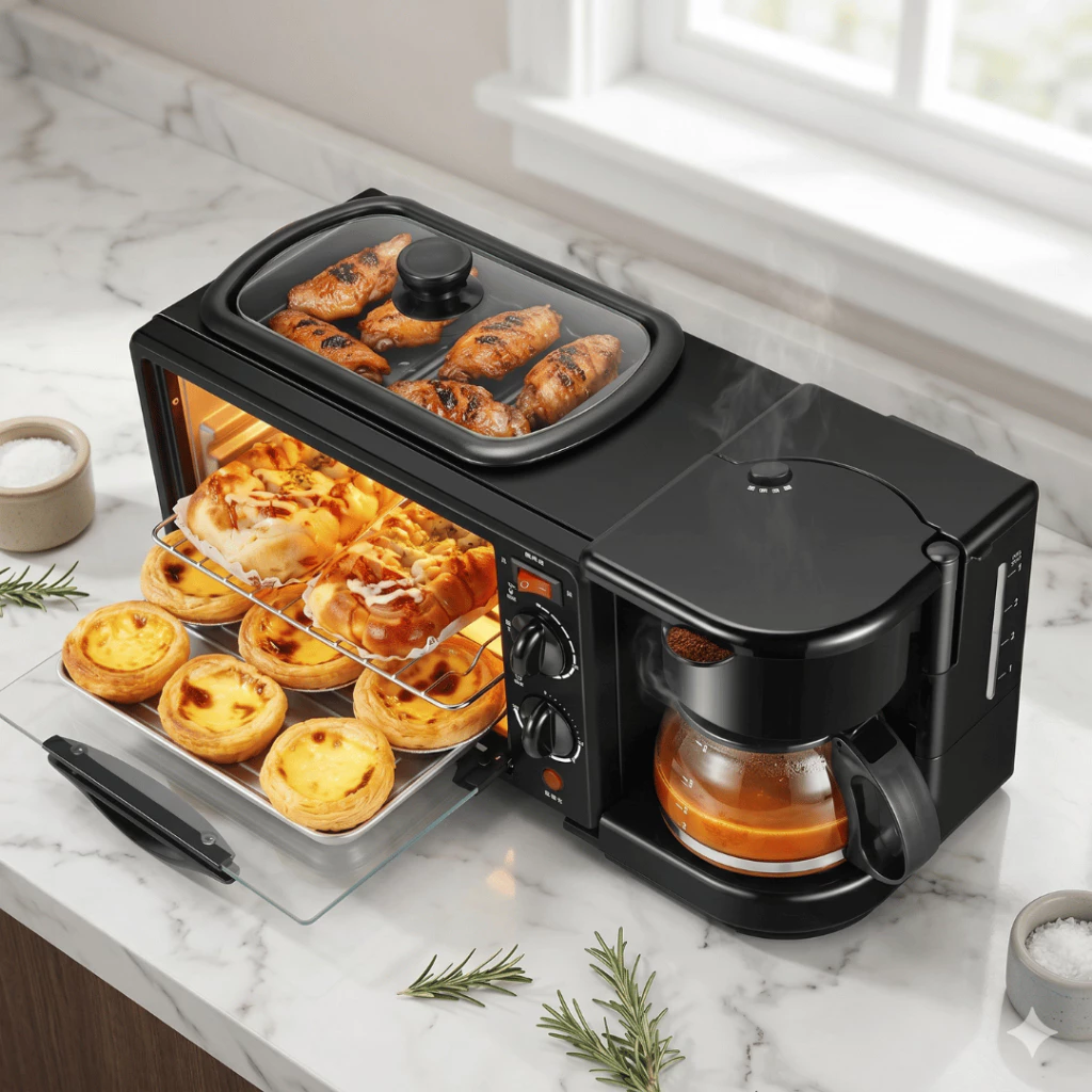 Forno De Bancada Elétrico. 3 Em 1. Cafeteira, Forno E Grill. Preto.