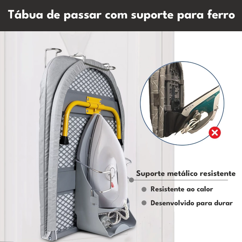 Tábua De Passar Roupa Dobrável Portátil Com Estrutura De Ferro E Suporte De Montagem Na Parede