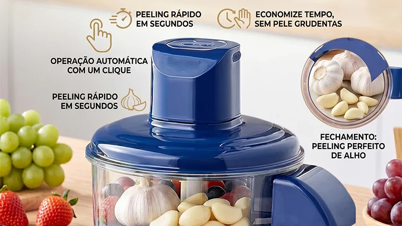Descascador Elétrico Automatico Portátil 127/220V Cozinha Descascar Alho Uvas Frutas Tomate Legumes