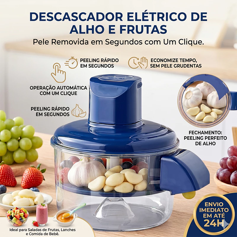 Descascador Elétrico Automatico Portátil 127/220V Cozinha Descascar Alho Uvas Frutas Tomate Legumes