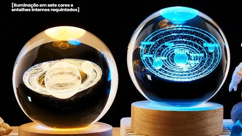 Luminária Decorativa Globo LED. Lua, Galáxia ,Sistema Solar, Astronauta. Bola De Cristal.