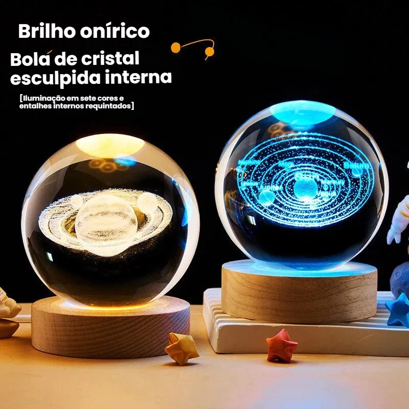 Luminária Decorativa Globo LED. Lua, Galáxia ,Sistema Solar, Astronauta. Bola De Cristal.
