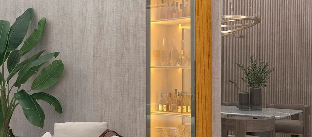 Cristaleira 1 Porta Reflecta com Fita Led com Espelho Luminare 100% Mdf Naturale