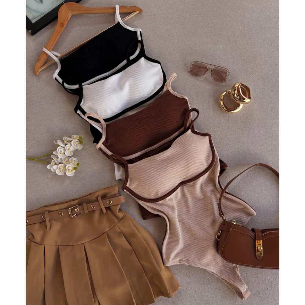 Body Blusa Alcinha Fina Com Bojo Canelado Sustentação