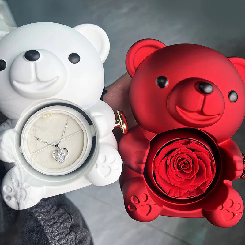 Caixa De Presente. Giratória De Urso Floral Simbolizando Amor Eterno Com Estrutura De Design Exclusivo