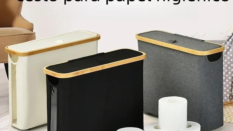 Suporte Cesto De Papel Higiênico De Bambu Com Tampa Para Armazenamento