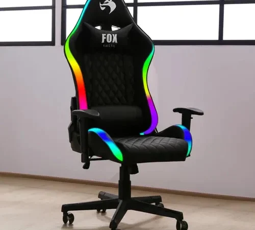 Cadeira Gamer Fox Racer RGB com Iluminação Led Preta