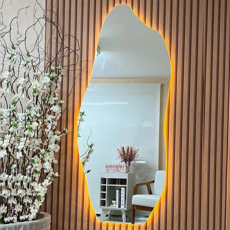 Espelho Orgânico Grande de Corpo Inteiro com Iluminação LED Chão Quarto Sala Salão hall Luxo