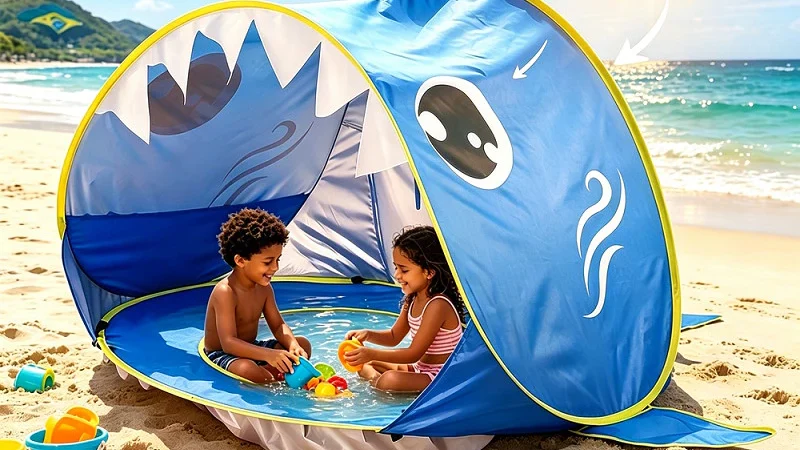 Tenda Barraca Praia Infantil com Piscina Embutida Proteção Solar Proteção UV FPS 50+