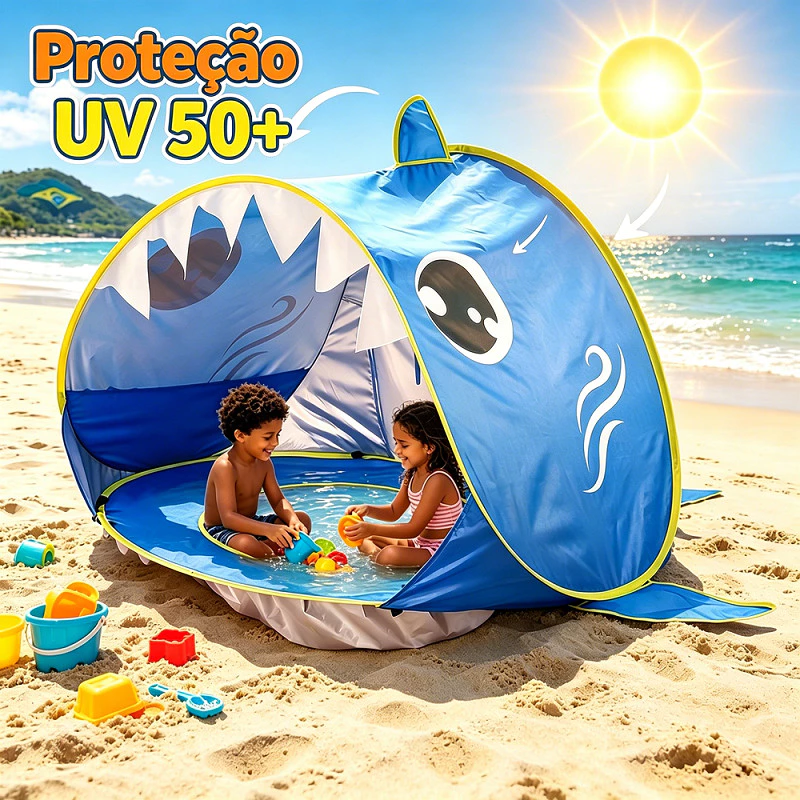Tenda Barraca Praia Infantil com Piscina Embutida Proteção Solar Proteção UV FPS 50+