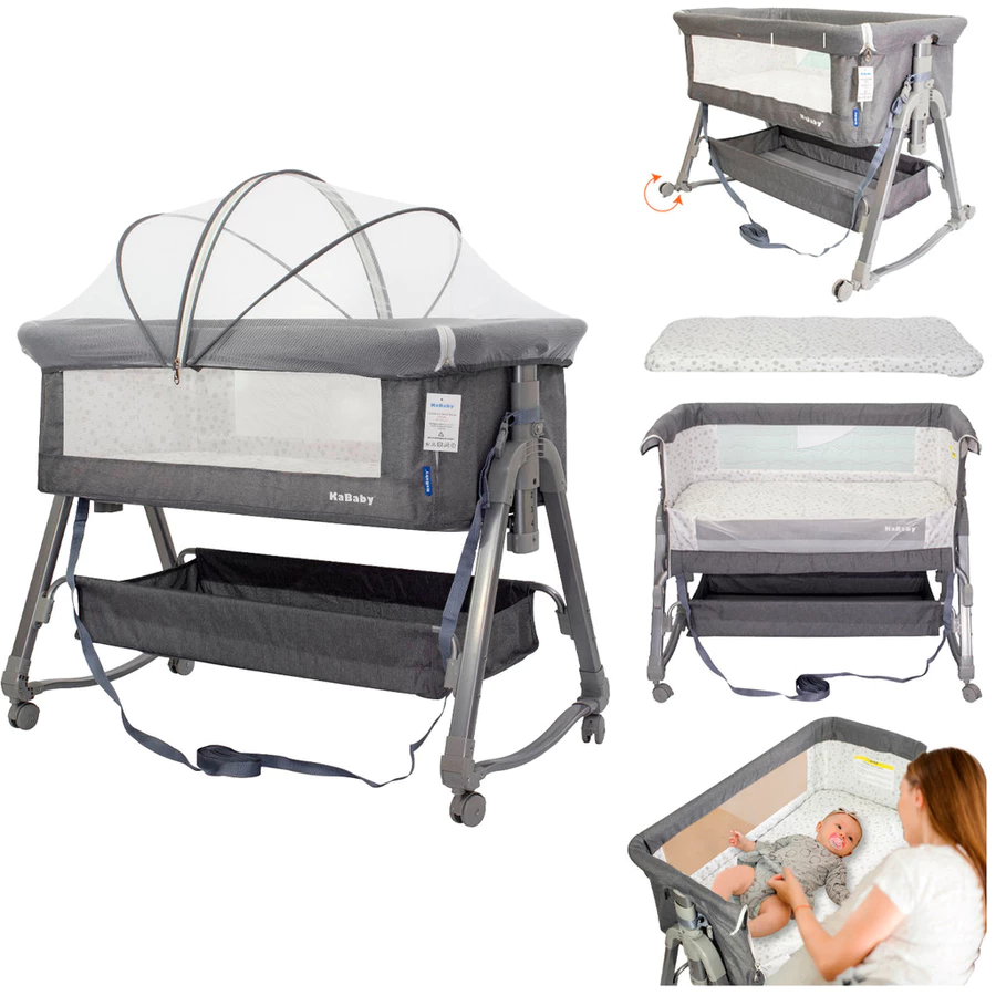 Berço Portátil Moises Co-bed Com Balanço Mosquiteiro e Cesto Cinza – Kababy