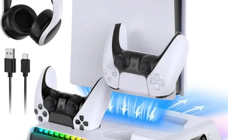 Suporte Base Vertical PS5 Slim Com Led RGB Carregador Fan