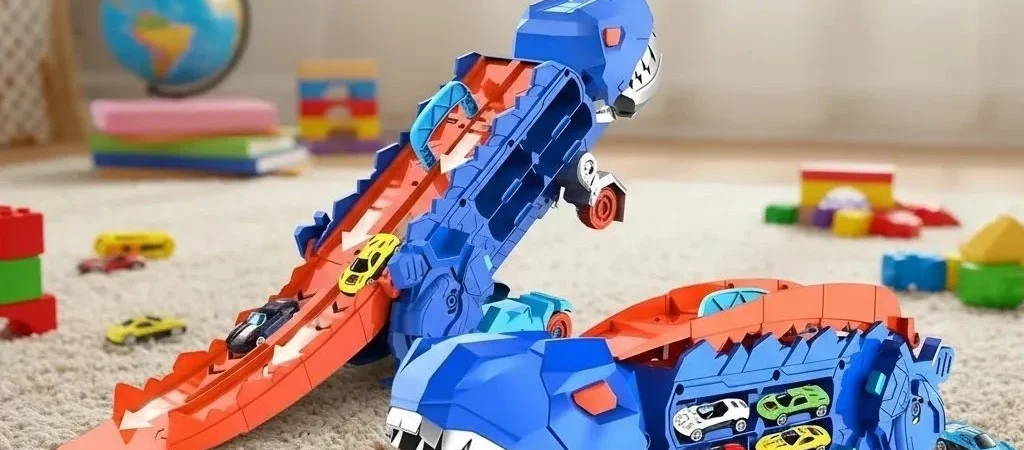 Pista Dinossauro 2 em 1 Caminhão Cegonha Carro Brinquedo com Rampa Corrida
