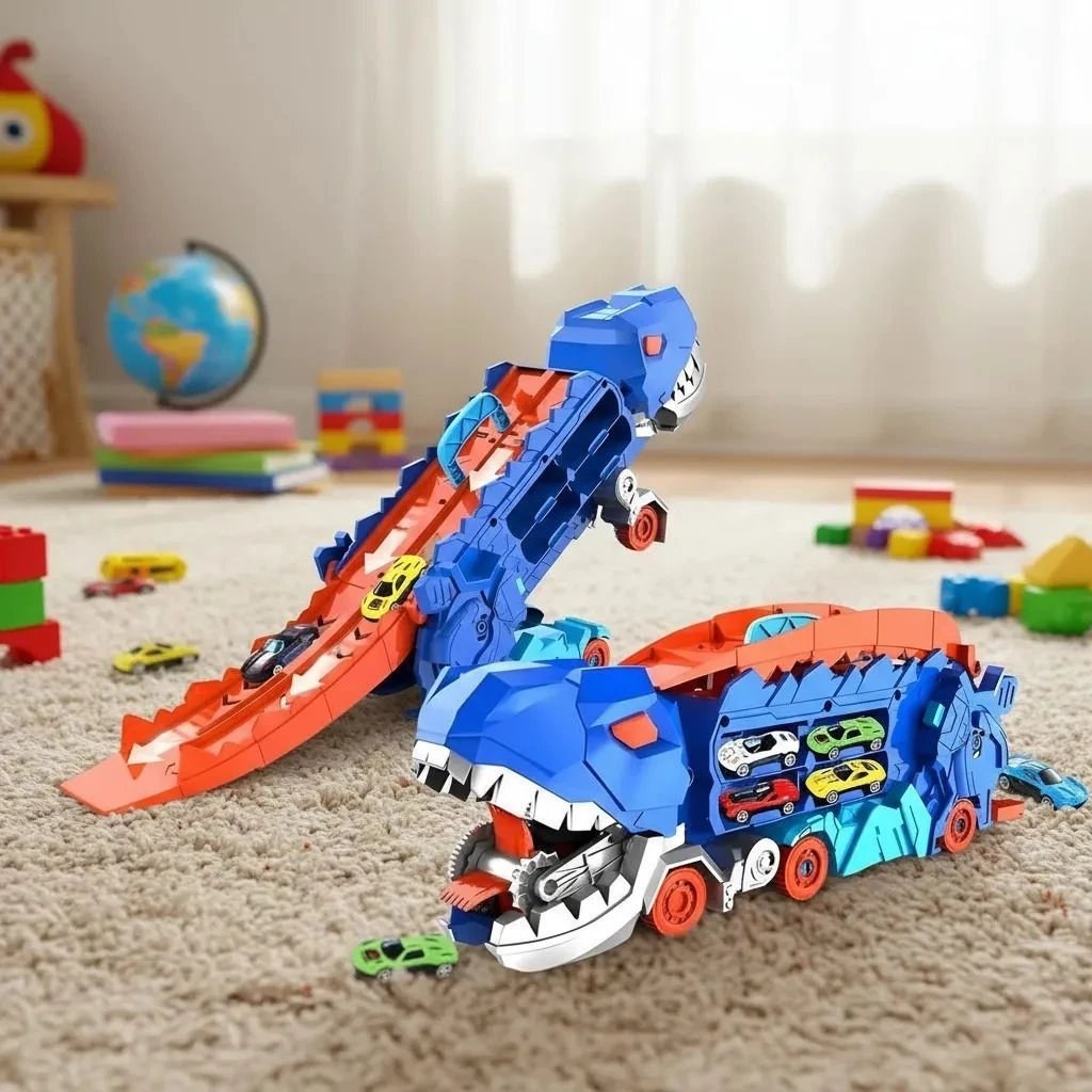 Pista Dinossauro 2 em 1 Caminhão Cegonha Carro Brinquedo com Rampa Corrida