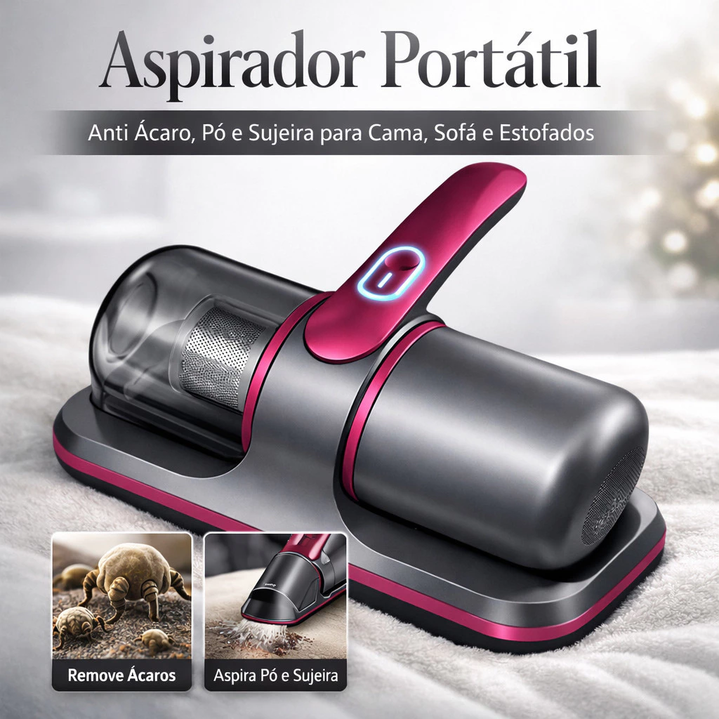 Aspirador Portátil Anti-ácaro Esterilização. Higienização, Luz Uv, Portátil, Sem Fio LUATEK.
